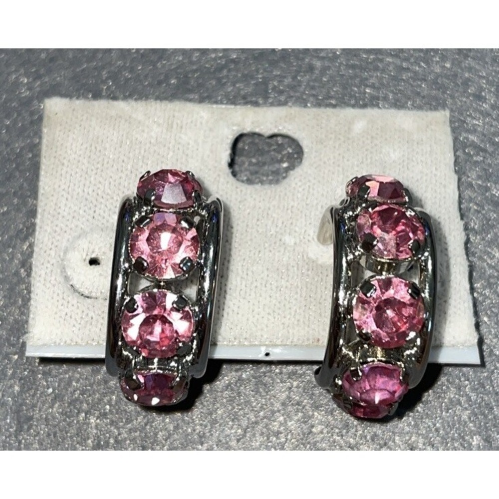 1990s Silver Colored Pink Stone Premier Designs Clip-On Earrings Fashion Jewelry